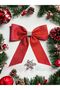 New Year's Red Door Tableware Tree Ornament Glitter Eva Bow Decor New Year's Ornament 30x30 cm Red - 3