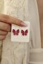 Fuchsia enamel women's earrings with butterfly stones - 2