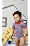 Girl-Boy Short Sleeve Striped Snap-On Bodysuit 100% Cotton and Lycra Flexible Fabric - 5