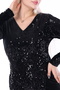 Garnished Sequin Velvet, V-neck Black Dress, Evening Dress - 5