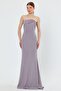 Flexible Sparkly Fabric Chest Filled Fish Cut Strapless Maxi Length Gray Evening Dress 9310 - 7