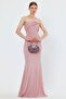 Flexible Sparkly Fabric Anti-Slip Striped Filled Fish Cut Strapless Maxi Powder Evening Dress 9310 - 8