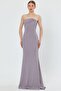 Flexible Sparkly Fabric Anti-Slip Striped Filled Fish Cut Strapless Maxi Gray Evening Dress 9310