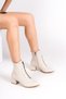 Duina Beige Thick Heeled (5cm) Pointed Toe Lace-Up Daily Women's Boots