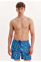 Blue Printed Regular Fit Men's Swim Shorts Wmpattern Print