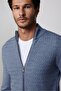 Men's Slim Fit Print Stand Collar Zippered Indigo Cardigan - 3