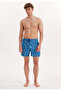 Blue Printed Regular Fit Men's Swim Shorts Wmpattern Print - 2