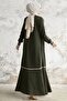Hazel Stripe Pattern Ribbed Abaya - Khaki - 5