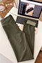 High Waist Women's Leather Leggings with Lifting Effect - Khaki - 7