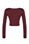 Bordo Crop Pencere/Cut Out ve Baş Parmak Delik Detaylı Örme Spor Üst/Bluz TWOAW21BZ0156 - 8