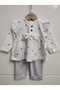 100% Cotton Baby Girl Corded Flower Patterned Bow Detailed Bottom Top Pajama Set