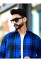 Lumberjack Shirt Blue Black Striped Stand Collar Buttoned - 3