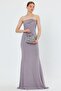 Flexible Sparkly Fabric Chest Filled Fish Cut Strapless Maxi Length Gray Evening Dress 9310 - 5