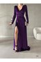 FLEXIBLE VELVET FABRIC PURPLE COLOR STRAPPED LONG SLEEVE EVENING DRESS GL-725 581949 - 2
