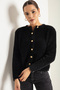 Women's Black Bearded Gold Buttoned Knitwear Cardigan - 3
