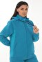 Women's Plus Size Turquoise Zippered 3 Thread Ş Fleece-Lined K Hooded Soft Tracksuit Set