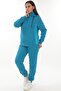 Women's Plus Size Turquoise Zippered 3 Thread Ş Fleece-Lined K Hooded Soft Tracksuit Set - 3