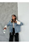 Women's Jean Jacket with Collar Sleeves and Furry Pockets - 3
