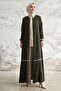 Hazel Stripe Pattern Ribbed Abaya - Khaki - 4
