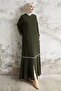 Hazel Stripe Pattern Ribbed Abaya - Khaki