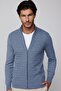 Men's Slim Fit Print Stand Collar Zippered Indigo Cardigan