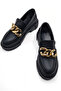 Women's Black Chain-Detail Thick Sole Loafers Gold Chain - 4