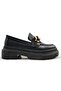 Women's Black Chain-Detail Thick Sole Loafers Gold Chain - 7