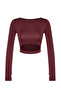 Bordo Crop Pencere/Cut Out ve Baş Parmak Delik Detaylı Örme Spor Üst/Bluz TWOAW21BZ0156 - 7