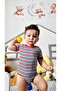 Girl-Boy Short Sleeve Striped Snap-On Bodysuit 100% Cotton and Lycra Flexible Fabric - 6