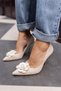 VUKO WOMEN'S BEIGE FLOWER DETAIL HEEL SHOES - 6