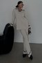 Polo Collar Stripe Detail Sweater and High Waist Wide Leg Trousers Cream Bottom Top Knitwear Set 0282 - 7
