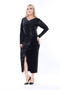 Garnished Sequin Velvet, V-neck Black Dress, Evening Dress - 2