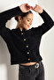 Women's Black Bearded Gold Buttoned Knitwear Cardigan