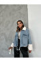 Women's Jean Jacket with Collar Sleeves and Furry Pockets