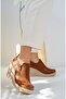 Wedge Sole Side Zipper Tan Leather Shoes - 4