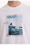 White Printed Crew Neck Cotton Regular Fit Men's T-shirt Wmcollage Wave - 3