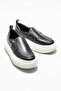 Black Leather Women's Sports Shoes - 2