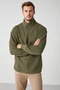 Matts Men's Fleece Half Zipper Thick Textured Oversize Fit Khaki Fleece - 4