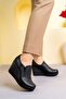 Wedge Sole Side Zipper Black Leather Shoes