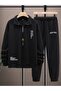 Men's Believe Printed Polo Neck Half Zipper Sweatshirt Tracksuit Set - 2