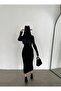 Women's Midi Length Boat Neck Full Lycra Black Dress - 5