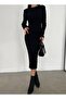 Women's Midi Length Boat Neck Full Lycra Black Dress