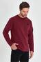 Men's Claret Red Double Crew Neck Print Detailed Standard Relaxed Fit Sweatshirt - 2