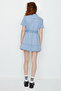 Women's Blue Front Buttoned Skirt Ruffle Denim Dress - 8