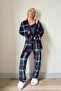 Navy Blue Scotch Exclusive Velvet Women's Pajama Set with Robe - 5