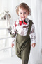 Boy's Suit New Year Khaki Gabardine Harem Salopet + New Year's Patterned Shirt + Bow Tie - 3