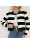 Women's Crew Neck Black Striped Crop Cardigan