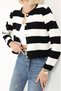 Women's Crew Neck Black Striped Crop Cardigan - 2
