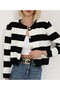 Women's Crew Neck Black Striped Crop Cardigan - 4