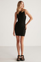 Jessıca Women's Stretchy Fabric Single Jersey Body Fully Wrapped Round Neck Mini Black Dress - 3